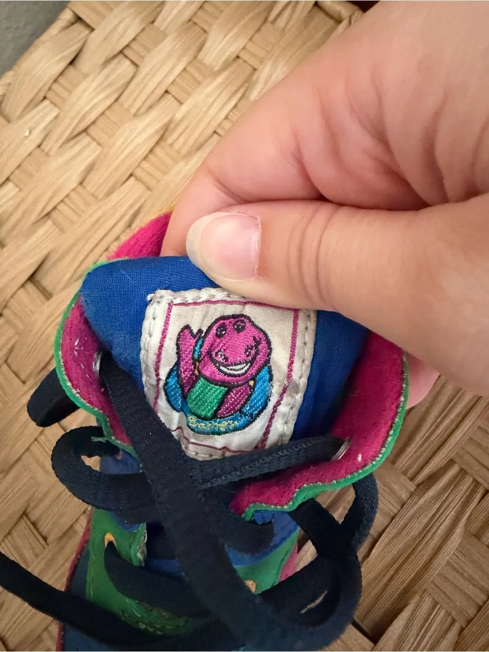 Y2K Barney Colorblock Kids High-Top Sneakers size 7
